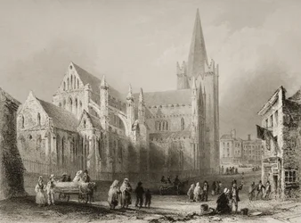 1860年代のジョージ・バーチューによる「アイルランドの風景と古代」からのダブリンの聖パトリック大聖堂の外観