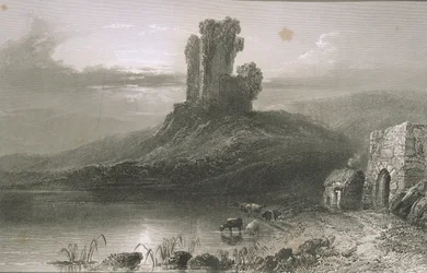 1860年代のジョージ・バーチューによる「アイルランドの風景と古代」からのアイルランド、コーク州キルコルマン城