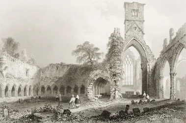 スライゴ修道院、スライゴ州、アイルランド、ジョージ・バーチュー著「アイルランドの風景と古代」、1860年代（彫刻）