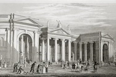 1729年代にジョージヴァーチュー作「アイルランドの風景と古代」から1860年に建てられたアイルランド銀行、ダブリン