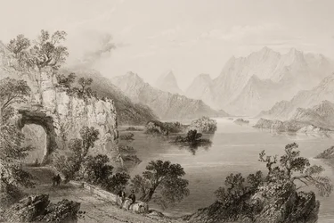 1860年代のジョージ・バーチューによる「アイルランドの風景と古代」からのアイルランド、キラーニー州キラーニーのアッパーレイク