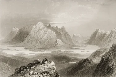 1860年代のジョージ・バーチューによる「アイルランドの風景と古代」からのゴールウェイ州、コネマラ、クロナカルティンヒルからの眺め