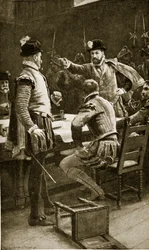 リージェントモーレイが敵を逮捕、1569年、「ハッチンソンのイギリス国民の物語」、1923年頃