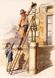 英国のコスチュームのパブからのランプライター。ヘンリー・ミラー作、1805年（ハンドカラープリント）