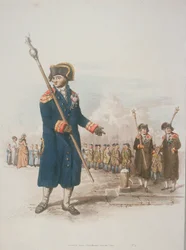 杖を持つ市民の衣装を着たパリッシュ・ビードル（1805年