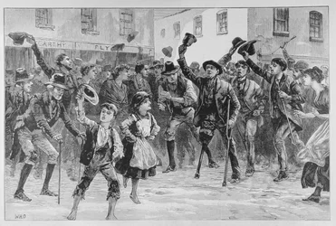 1887年1月8日の「The Illustrated London News」より、タウンクライヤーが辞任を発表した、ラックレアでのランドルフチャーチル卿の名前の応援