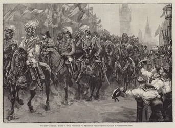 女王のジュビリー、バッキンガム宮殿からウェストミンスター寺院への行列の王子の護衛