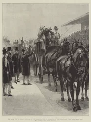 ダブリンホースショーでフォーズインハンドのドライバーに鞭を披露するヨーク公爵アイルランド訪問