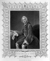 ウィリアム・ホール・ザ・ヤンガー（1807-71）によって彫刻された、チャタムの初代伯爵、ウィリアム・ピットの肖像