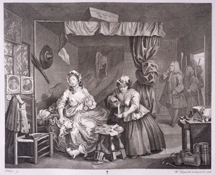 1820-22年にロンドンで出版された「ウィリアムホガースのオリジナル作品と本物の作品」のハーロットの進歩、プレートIII