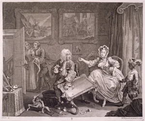 1820-22年にロンドンで出版された「ウィリアムホガースのオリジナル作品と本物の作品」のハーロットの進歩、プレートII