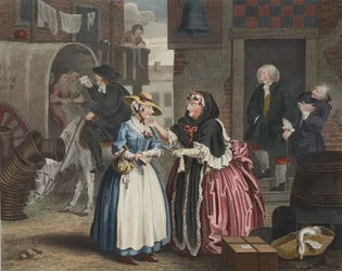Harlot&39;s Progress、plate I、illustration from &39;Hogarth Restored：The Whole Works of the Celebrated William Hogarth、re-engraved by Thomas Cook&39;、pub。 1812（手塗りの彫刻）