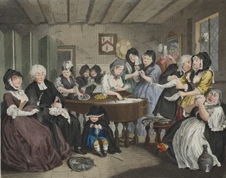 Harlot&39;s Progress、プレートVI、イラストは「復元されたホガース：有名なウィリアムホガースの全作品、トーマスクックによって再彫刻された」、パブ。 1812（手塗りの彫刻）