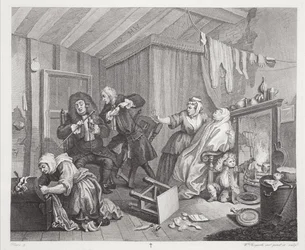 1820-22年にロンドンで出版された「ウィリアムホガースのオリジナル作品と本物の作品」のハーロットの進歩、プレートV