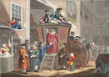 カントリーインヤード、イラストは「復元されたホガース：トーマスクックによって再彫刻された有名なウィリアムホガースの全作品」のパブ。 1812（手塗りの彫刻）