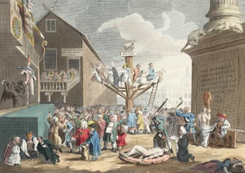 南海の象徴的なプリント、「Hogarth Restored: The Whole Works of the Celebrity William Hogarth, re-engraved by Thomas Cook」のイラスト、パブ。 1812年（手彩色彫刻）