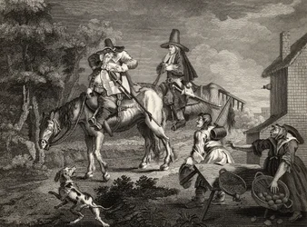 フディブラスサリーズフォース、サミュエルバトラー作「Hudibras」（1612-80年）、「ウィリアムホガースの作品集」からC.アームストロングによって彫刻