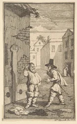 HudubrasとRalphoがSamuel Butlers Hudibr ...の17の小さなイラストに異議を唱えています...、1721-26。