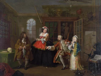 当世風結婚：III-検査、c.1743（キャンバスに油彩）