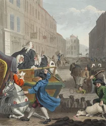 残酷の第 2 段階、「Hogarth Restored: The Whole Works of the Celebrity William Hogarth, re-engraved by Thomas Cook」のイラスト、パブ。 1812年（手彩色彫刻）