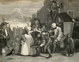 ウィリアム・ホガース（1697-1764）の「ロンドンの街並み」は、イギリスの彫刻作品です。