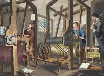 フェロー「機織りの弟子たち、「産業とアイドル」のプレートI、「復元されたホガース：トーマスクックによって再彫刻された有名なウィリアムホガースの全作品」のイラスト、パブ。 1812