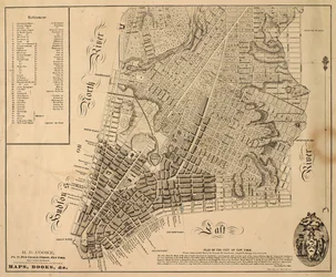 ニューヨーク市の計画[East 31st Streetまでの極北]、1817年（紙に黒インク、布で裏打ち）