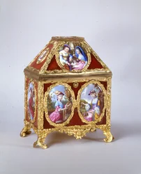 1770年頃、ジェームズ・コックス作のヴァージ・ウォッチが入ったジョージ3世の棺（金色の金属、エナメル、ヴェール・エグロメーズ）（741846も参照
