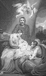 「私たちの祝福された主と救い主イエス・キリストの歴史と人生」からの乳児救世主への供物、牧師J.ミルナー、B。クロスビー発行、1808年