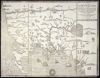 「インディアンとのトラブルの物語」からのニューイングランドの地図、ウィリアム ハバードとジョン フォスター