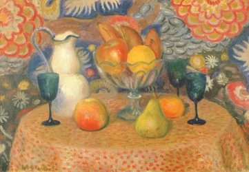 3つのグラスのある静物》1925年頃（油彩・キャンバス）