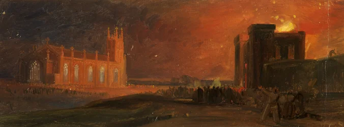 ブリストル暴動：The Gaol Burning、およびSt Paul&39;s、Bedminster、c.1831（紙に油彩）