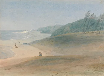 Maurício - uma criança observando sua mãe caminhando perto do mar, presumivelmente a Sra. Chamberlayne e um de seus filhos