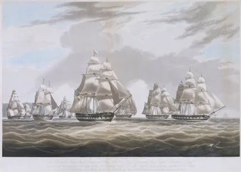 1830年7月、セントヘレナを出港する東インド会社の船「イングリス号