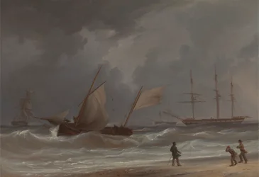 Um lugger dirigindo em terra em um vendaval