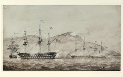 1841年、アモイ（中国）沖のHMS船ウェルズリー号、コロンバイン号、グリゼル号。ラヴィス