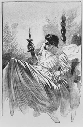 ベッドの中でのナレーター、ガイ・ド・モーパッサン（1850-93）による「ル・ホーラ」のイラスト、ジョルジュ・ルモワン、パリ、エディションアルビン・ミッシェル、1910年頃（木製彫刻）