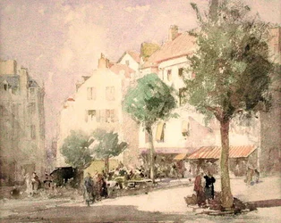 A Continental Town Square (aquarela sobre lápis sobre papel)