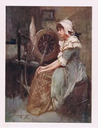 Ela deixou sua roda e mantos de país marrom (litho de cor)