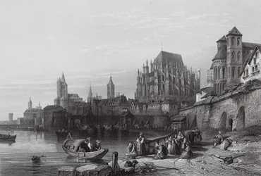 ライン川沿いのケルンの街（エングレーヴィング）