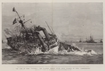 HMSビクトリアの損失、旗艦はHMSキャンパーダウンに突撃された後に沈没