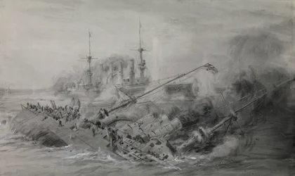 最後の「シャルンホルスト」と「グナイゼナウ」；フォークランド諸島沖海戦、1914年12月8日、16.15頃、1915-18年頃（ウォッシュ、グレー、白で強調）