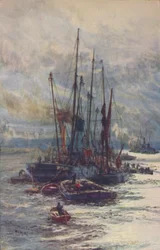 はしけへの石炭の荷揚げ、1910