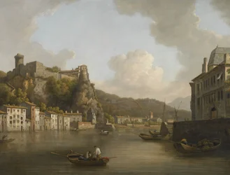 フランス語： Une vue du château de Pierre-Scize à Lyon ローヌ河畔のピエール・エンシズ城、リヨンの眺め