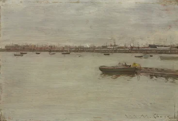 湾の灰色の日、1886年頃（木の油）