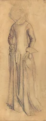 「La Belle Iseult」の習作（鉛筆、ペン、茶色のインク、紙にウォッシュ）