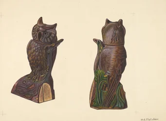 丸太の上のフクロウ、1937年頃。