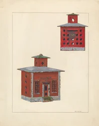 赤い校舎の銀行、1937年頃。