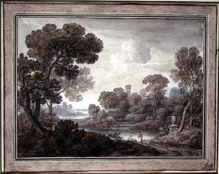 古典的な風景、1770年頃（紙にペンとインク、水彩画）