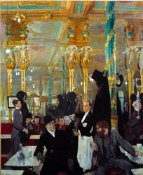 ロンドンのロイヤルカフェ。ウィリアム・オーペン卿（1878-1931）による絵画